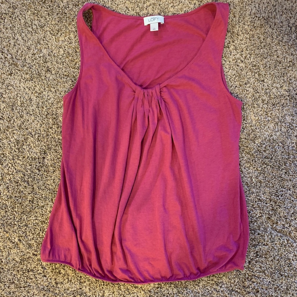 Pink Loft tank Sz L gathered U neck detail